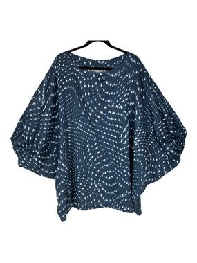 Bryn Walker Sz 2X Top Batwing Sleeve Oversized Blue Print Italian Cotton EUC